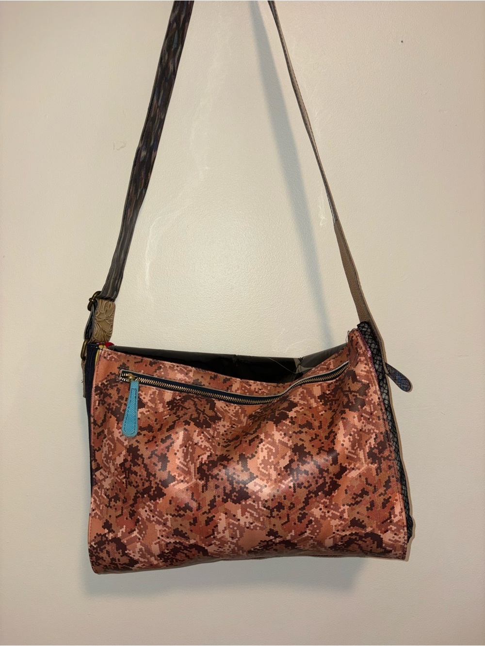 Ebarrito Italian Patchwork Leather Messenger Bag Crossbody Floral Art Unique - Picture 10 of 15